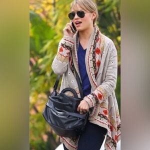 ANTHROPOLOGIE SPARROW Aztec Southwestern Waterfall Boho Cottage Cardigan Sweater